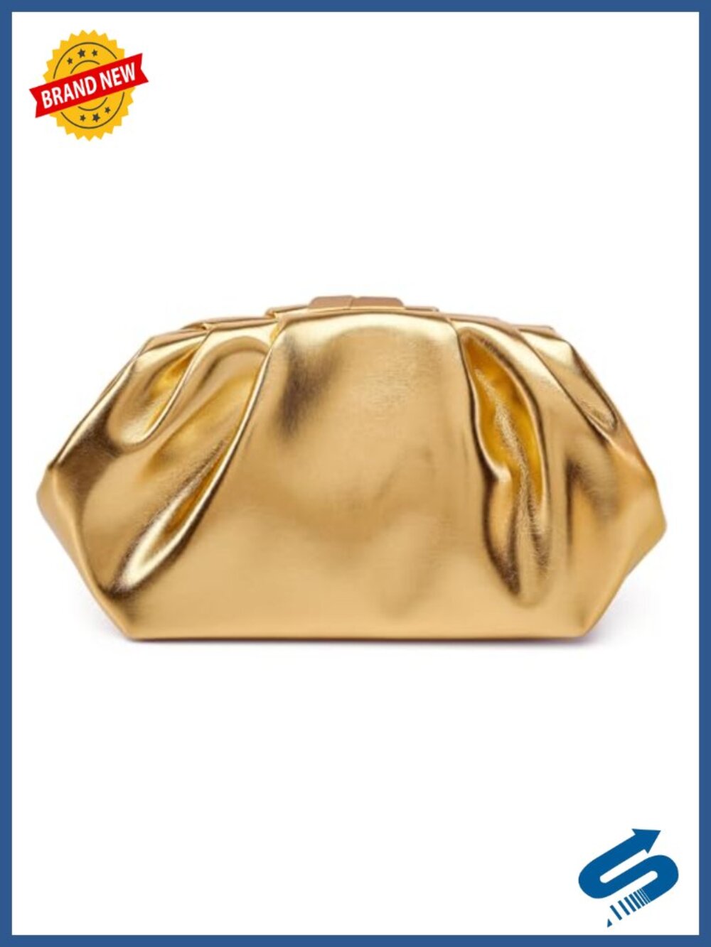 Pleated Vegan Leather Clutch Purse Detachable Chain Evening Bag